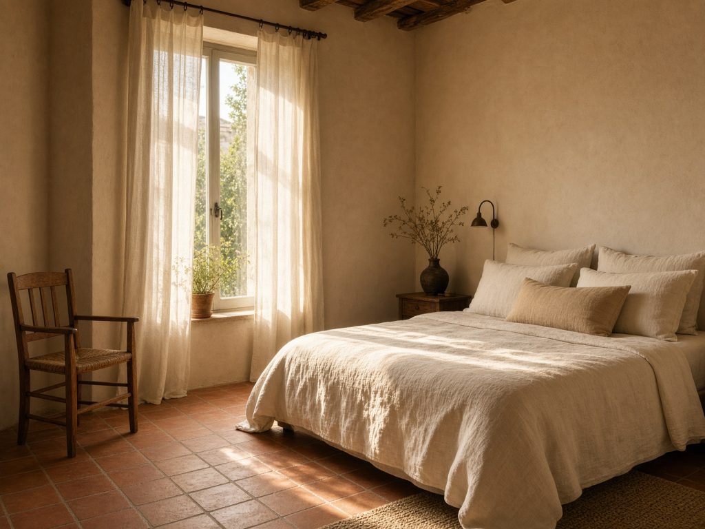 Boutique hotel room with linen